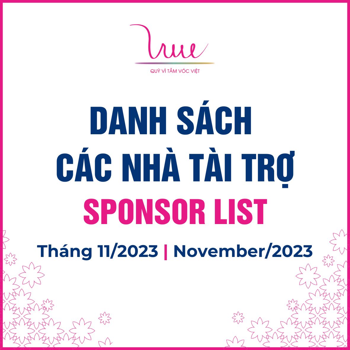 Danh sách các nhà tài trợ tháng 11 năm 2023